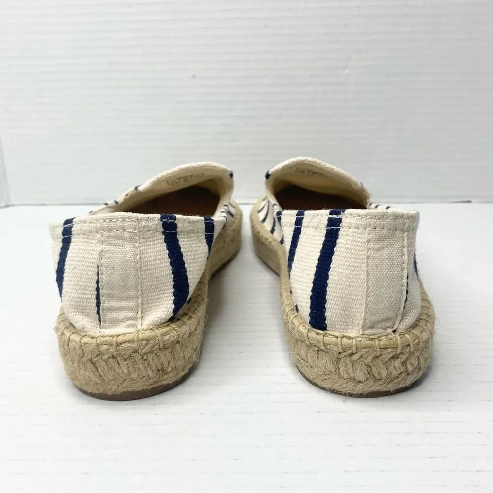 Soludos Womens 7.5 Stripe Smoking Slipper Canvas Shoes Espadrille Cream Navy - Picture 6 of 8